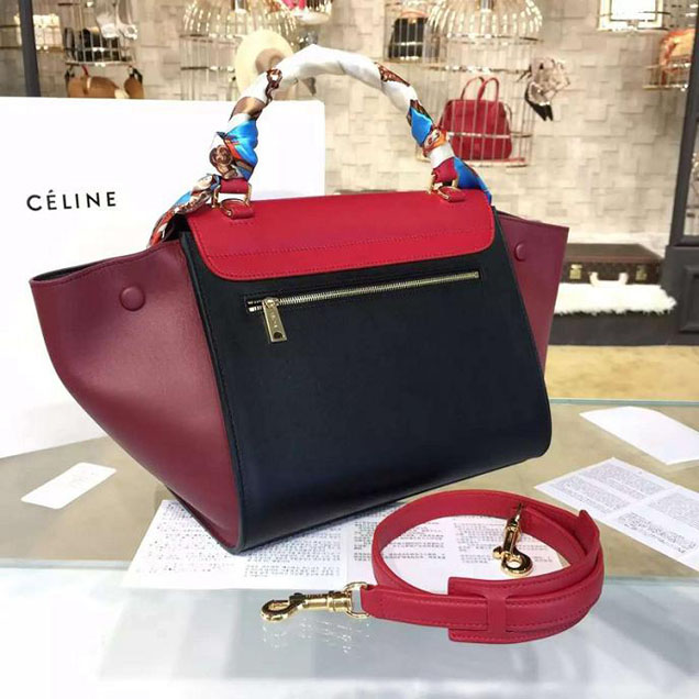 Celine Trapeze Top Handle Small Bag Smooth Calfskin with Suede Leather Pre-Fall Winter 2016 Collection Red Black Burgundy
