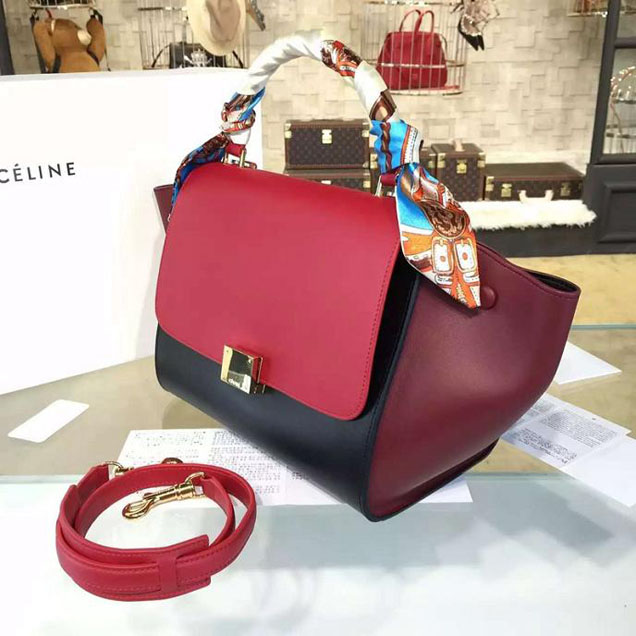 Celine Trapeze Top Handle Small Bag Smooth Calfskin with Suede Leather Pre-Fall Winter 2016 Collection Red Black Burgundy