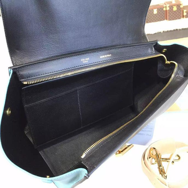 Celine Trapeze Top Handle Small Bag Smooth Calfskin with Suede Leather Pre-Fall Winter 2016 Collection Beige Black Sky Blue