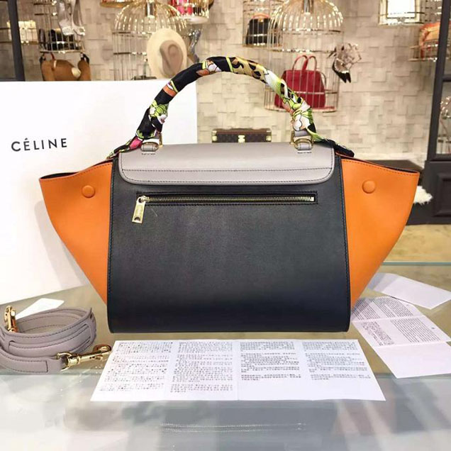 Celine Trapeze Top Handle Small Bag Smooth Calfskin with Suede Leather Pre-Fall Winter 2016 Collection Beige Black Orange