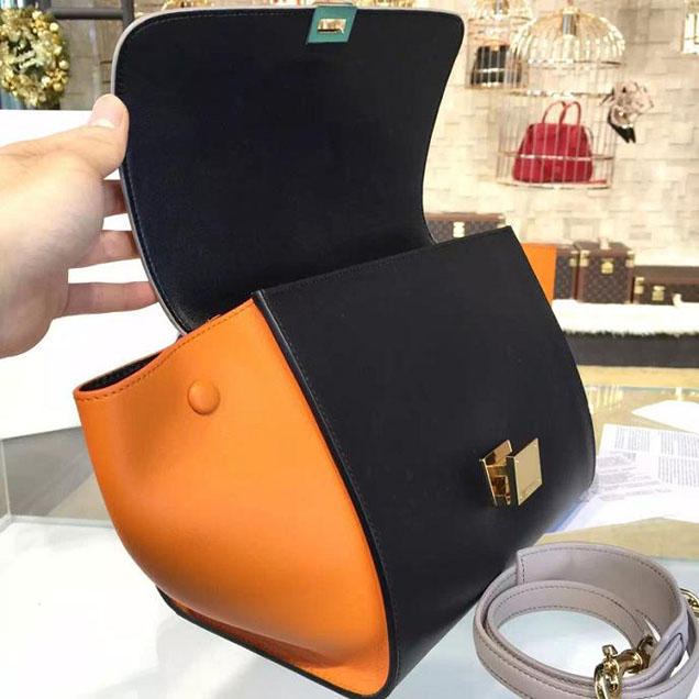 Celine Trapeze Top Handle Small Bag Smooth Calfskin with Suede Leather Pre-Fall Winter 2016 Collection Beige Black Orange