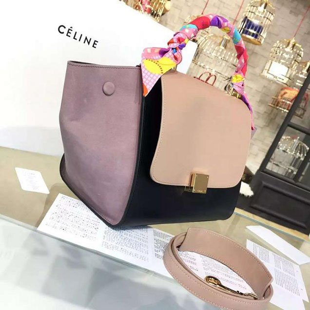 Celine Trapeze Top Handle Small Bag Grained Calfskin with Suede Leather Pre-Fall Winter 2016 Collection Beige Black Green Lilac