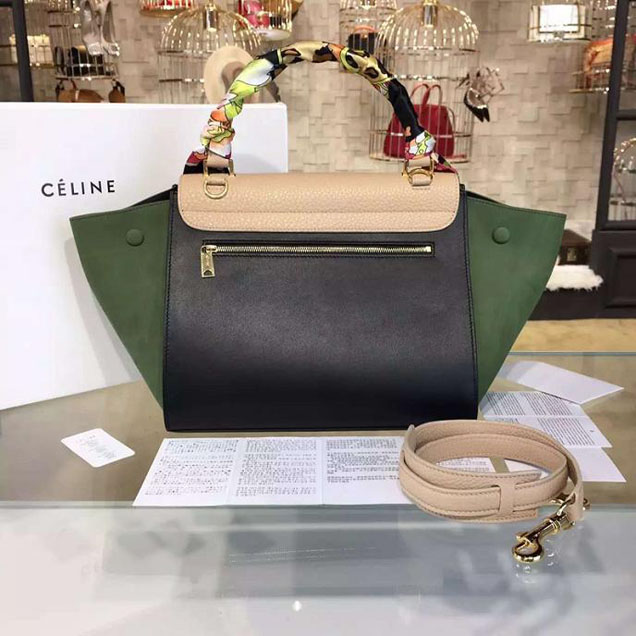 Celine Trapeze Top Handle Small Bag Grained Calfskin with Suede Leather Pre-Fall Winter 2016 Collection Beige Black Green