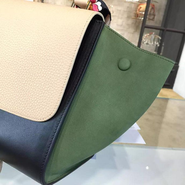 Celine Trapeze Top Handle Small Bag Grained Calfskin with Suede Leather Pre-Fall Winter 2016 Collection Beige Black Green