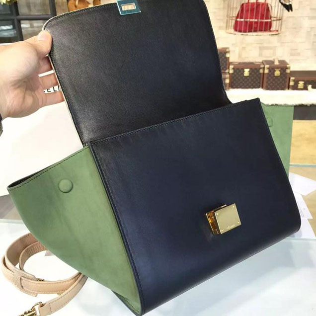 Celine Trapeze Top Handle Small Bag Grained Calfskin with Suede Leather Pre-Fall Winter 2016 Collection Beige Black Green