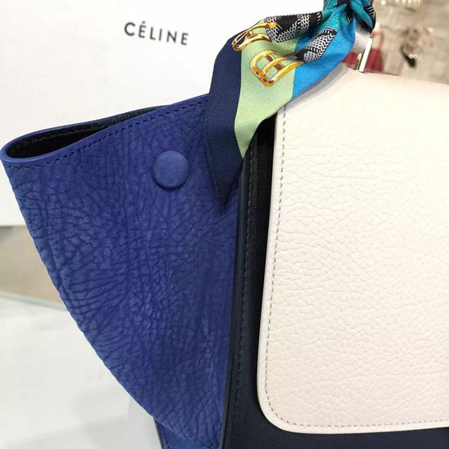 Celine Trapeze Top Handle Small Bag Grained Calfskin with Suede Leather Pre-Fall Winter 2016 Collection White Black Blue