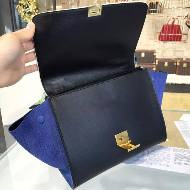 Celine Trapeze Top Handle Small Bag Grained Calfskin with Suede Leather Pre-Fall Winter 2016 Collection White Black Blue