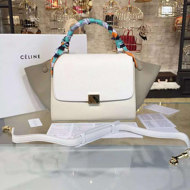 Celine Trapeze Top Handle Small Bag Grained Calfskin with Suede Leather Pre-Fall Winter 2016 Collection White Beige Off White