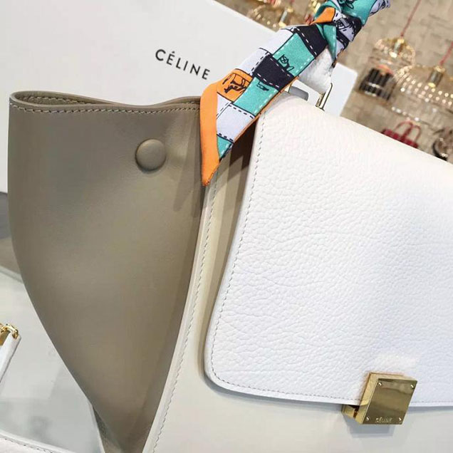 Celine Trapeze Top Handle Small Bag Grained Calfskin with Suede Leather Pre-Fall Winter 2016 Collection White Beige Off White