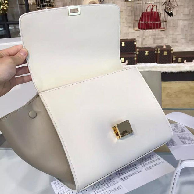 Celine Trapeze Top Handle Small Bag Grained Calfskin with Suede Leather Pre-Fall Winter 2016 Collection White Beige Off White