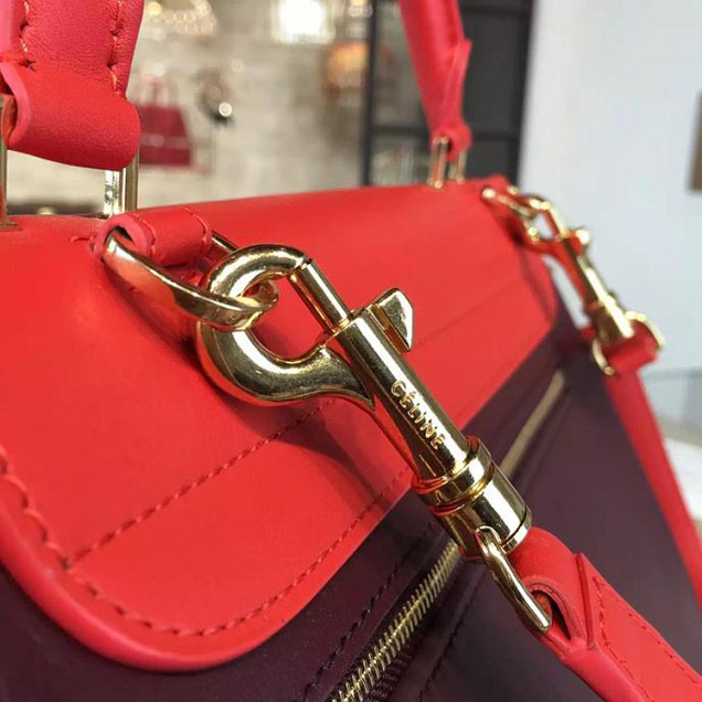 Celine Trapeze Top Handle Small Bag Smooth Calfskin with Suede Leather Pre-Fall Winter 2016 Collection Red Tan Burgundy