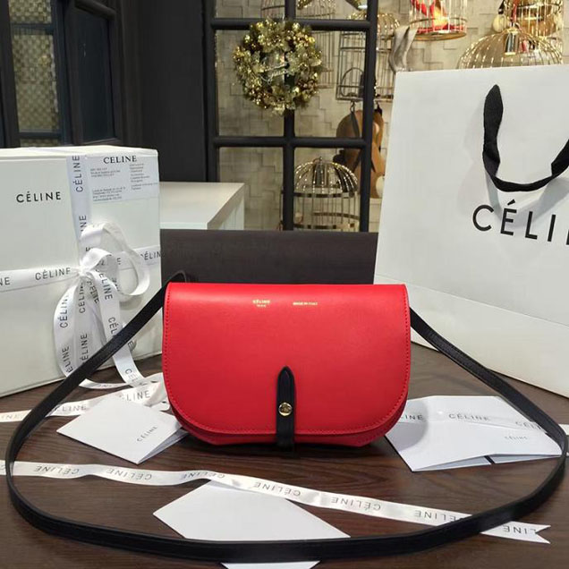 Celine Clutch on Strap Bag Grained Calfskin Pre-Fall Winter 2016 Collection Red Black