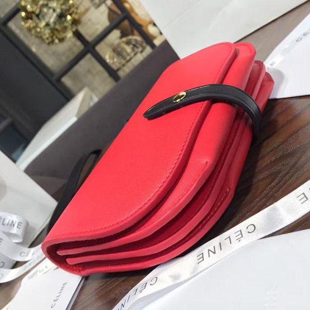 Celine Clutch on Strap Bag Grained Calfskin Pre-Fall Winter 2016 Collection Red Black