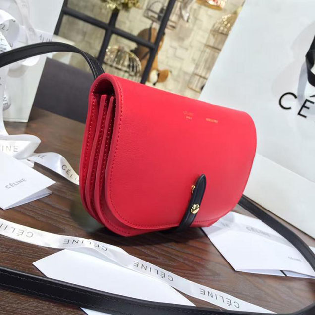 Celine Clutch on Strap Bag Grained Calfskin Pre-Fall Winter 2016 Collection Red Black