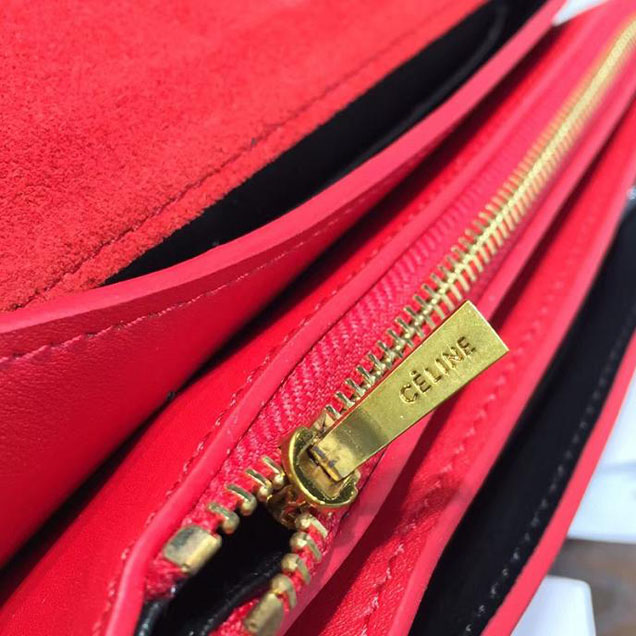 Celine Clutch on Strap Bag Grained Calfskin Pre-Fall Winter 2016 Collection Red Black