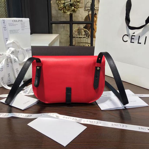 Celine Clutch on Strap Bag Grained Calfskin Pre-Fall Winter 2016 Collection Red Black