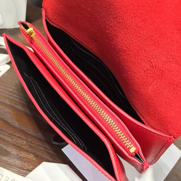 Celine Clutch on Strap Bag Grained Calfskin Pre-Fall Winter 2016 Collection Red Black