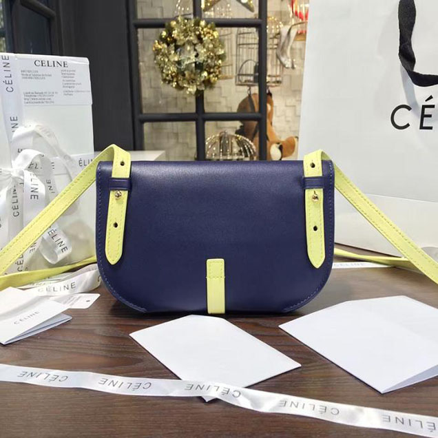 Celine Clutch on Strap Bag Grained Calfskin Pre-Fall Winter 2016 Collection Navy Yellow