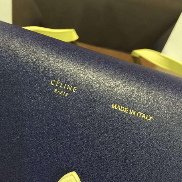 Celine Clutch on Strap Bag Grained Calfskin Pre-Fall Winter 2016 Collection Navy Yellow