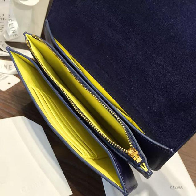 Celine Clutch on Strap Bag Grained Calfskin Pre-Fall Winter 2016 Collection Navy Yellow