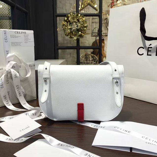 Celine Clutch on Strap Bag Grained Calfskin Pre-Fall Winter 2016 Collection White Red