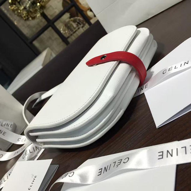Celine Clutch on Strap Bag Grained Calfskin Pre-Fall Winter 2016 Collection White Red