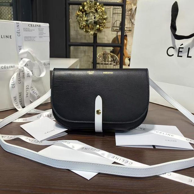 Celine Clutch on Strap Bag Grained Calfskin Pre-Fall Winter 2016 Collection Black White