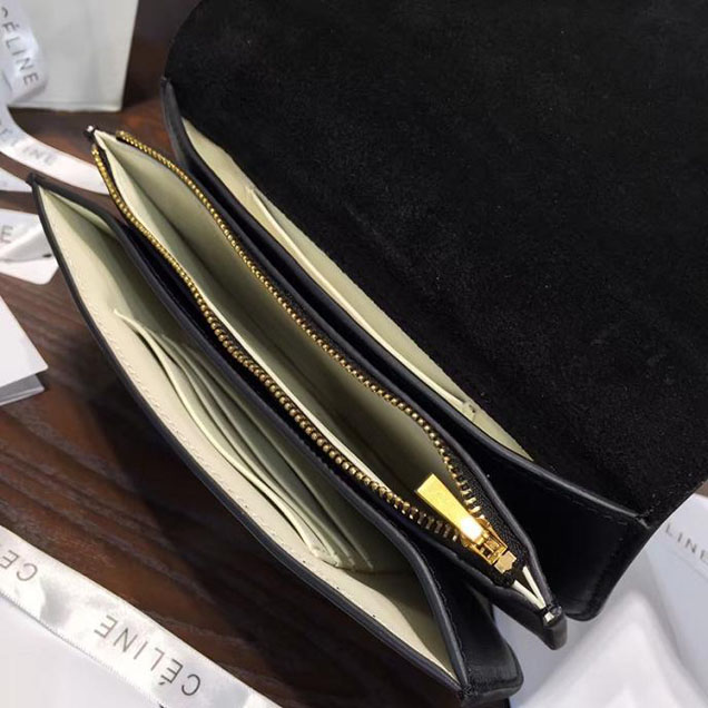 Celine Clutch on Strap Bag Grained Calfskin Pre-Fall Winter 2016 Collection Black White