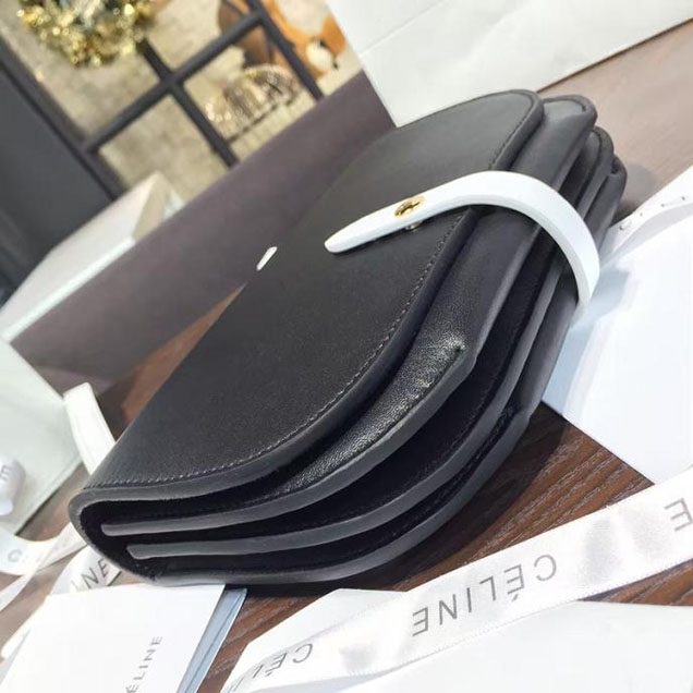 Celine Clutch on Strap Bag Grained Calfskin Pre-Fall Winter 2016 Collection Black White