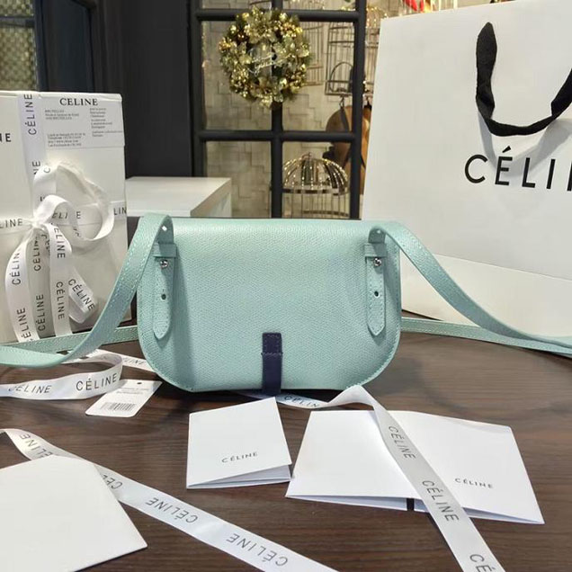 Celine Clutch on Strap Bag Grained Calfskin Pre-Fall Winter 2016 Collection Light Blue Navy