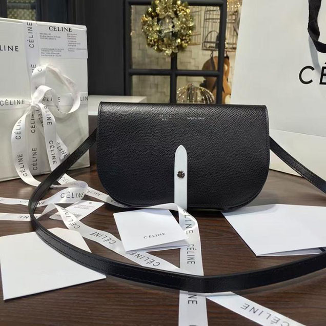 Celine Clutch on Strap Bag Grained Calfskin Pre-Fall Winter 2016 Collection Black White