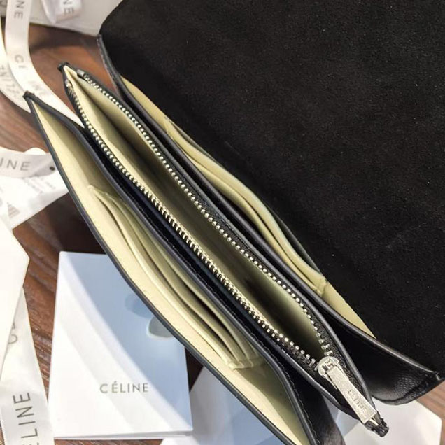 Celine Clutch on Strap Bag Grained Calfskin Pre-Fall Winter 2016 Collection Black White