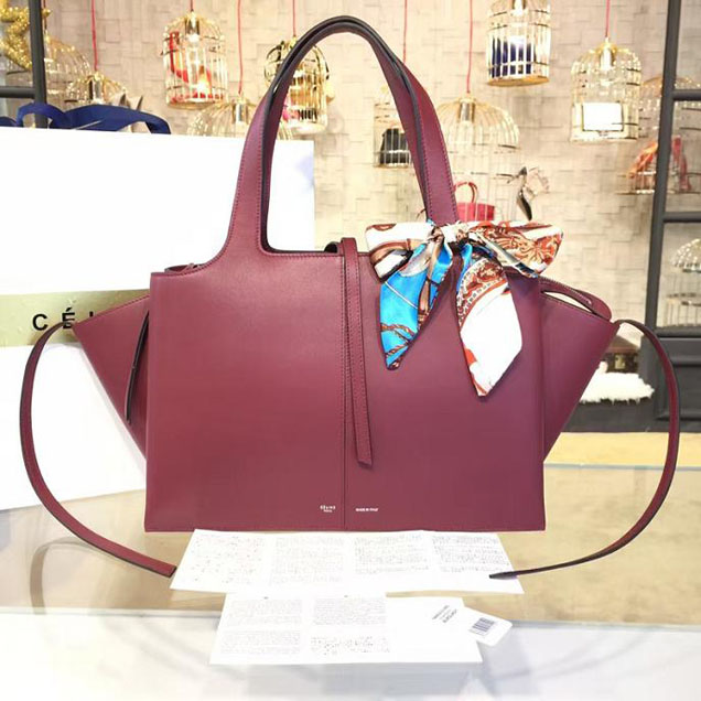 Celine Tri-Fold Shoulder Bag Smooth Calfskin Pre-Fall 2016 Collection Burgundy