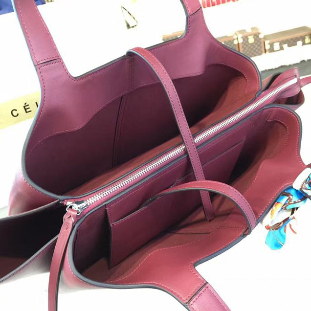 Celine Tri-Fold Shoulder Bag Smooth Calfskin Pre-Fall 2016 Collection Burgundy