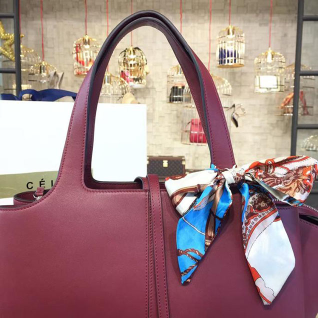 Celine Tri-Fold Shoulder Bag Smooth Calfskin Pre-Fall 2016 Collection Burgundy