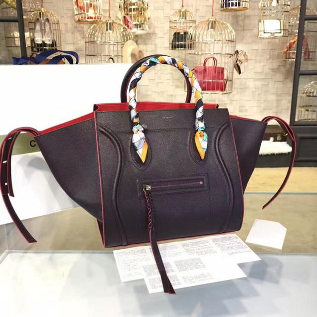 Celine Phantom Tote Bag Grained Calfskin Leather Fall Winter 2016 Collection Black with Red