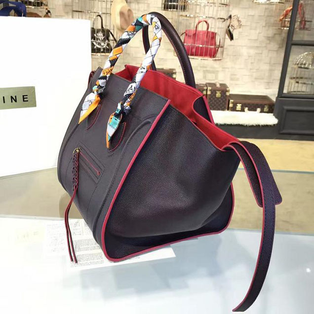 Celine Phantom Tote Bag Grained Calfskin Leather Fall Winter 2016 Collection Black with Red