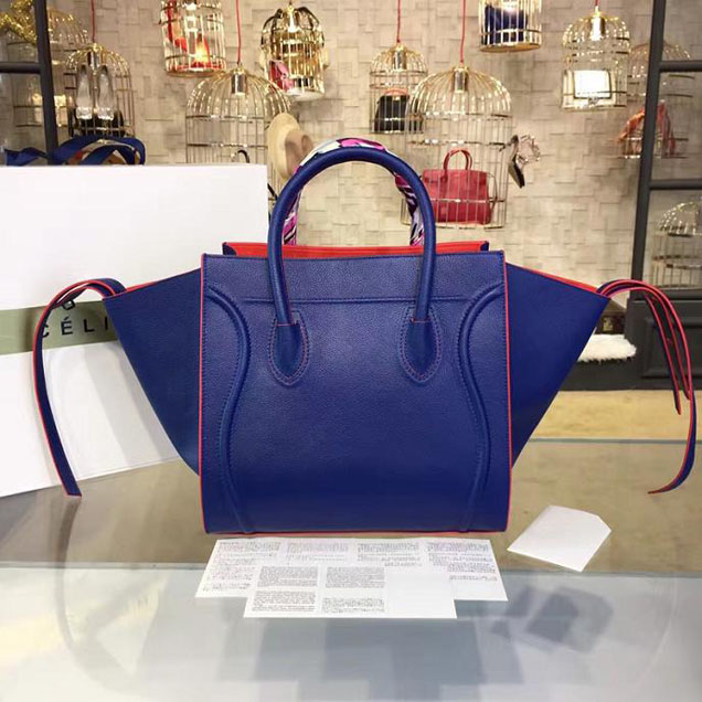 Celine Phantom Tote Bag Grained Calfskin Leather Fall Winter 2016 Collection Electric Blue with Red Suede