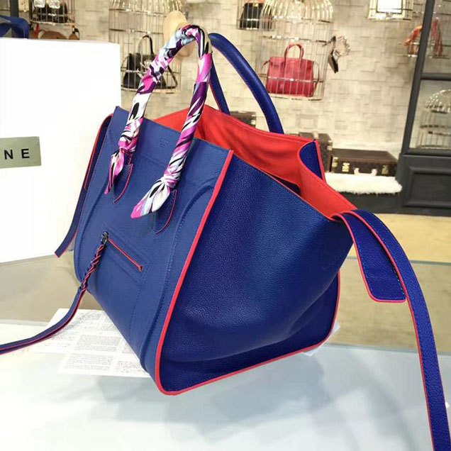 Celine Phantom Tote Bag Grained Calfskin Leather Fall Winter 2016 Collection Electric Blue with Red Suede