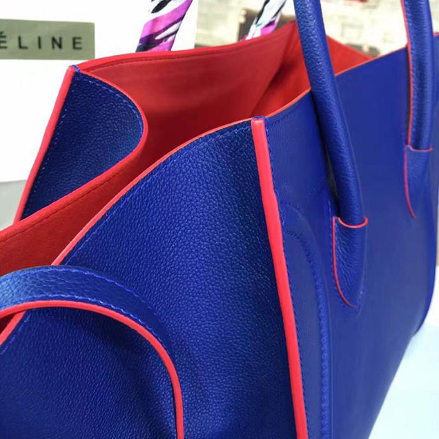 Celine Phantom Tote Bag Grained Calfskin Leather Fall Winter 2016 Collection Electric Blue with Red Suede