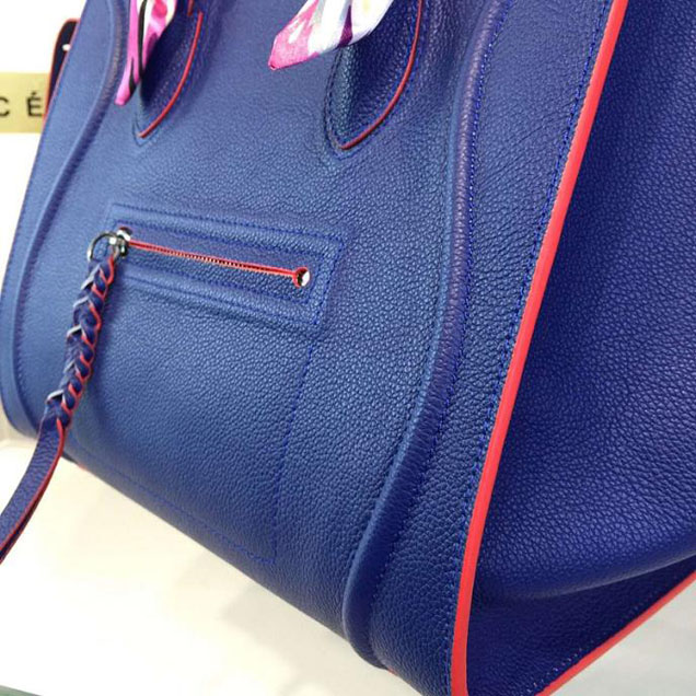 Celine Phantom Tote Bag Grained Calfskin Leather Fall Winter 2016 Collection Electric Blue with Red Suede