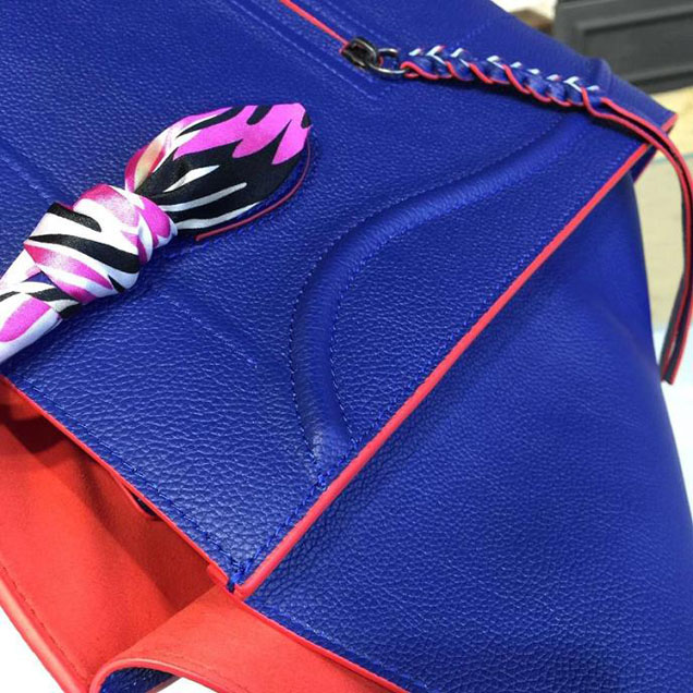 Celine Phantom Tote Bag Grained Calfskin Leather Fall Winter 2016 Collection Electric Blue with Red Suede