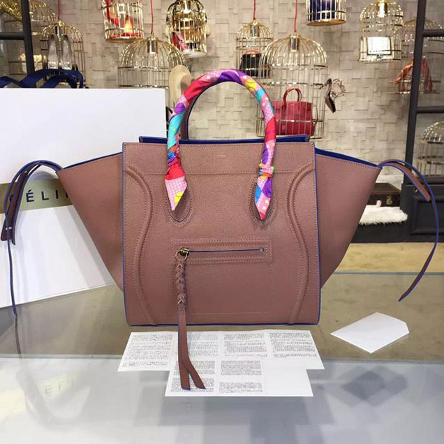 Celine Phantom Tote Bag Grained Calfskin Leather Fall Winter 2016 Collection Beige with Suede Electric Blue