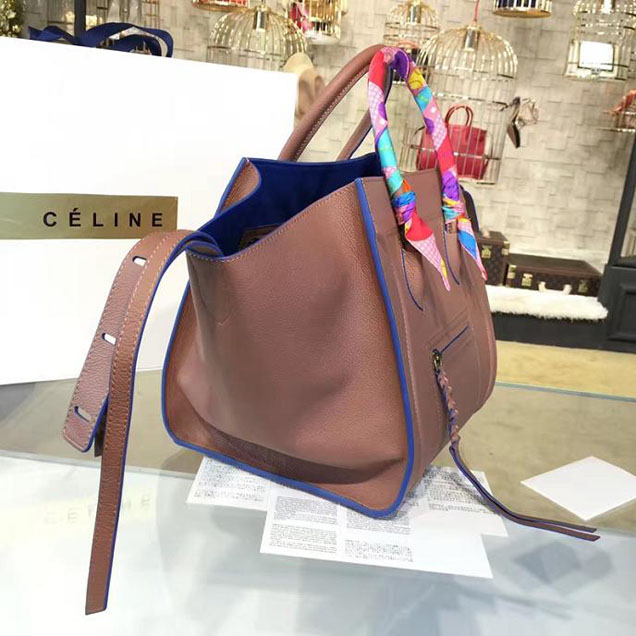 Celine Phantom Tote Bag Grained Calfskin Leather Fall Winter 2016 Collection Beige with Suede Electric Blue