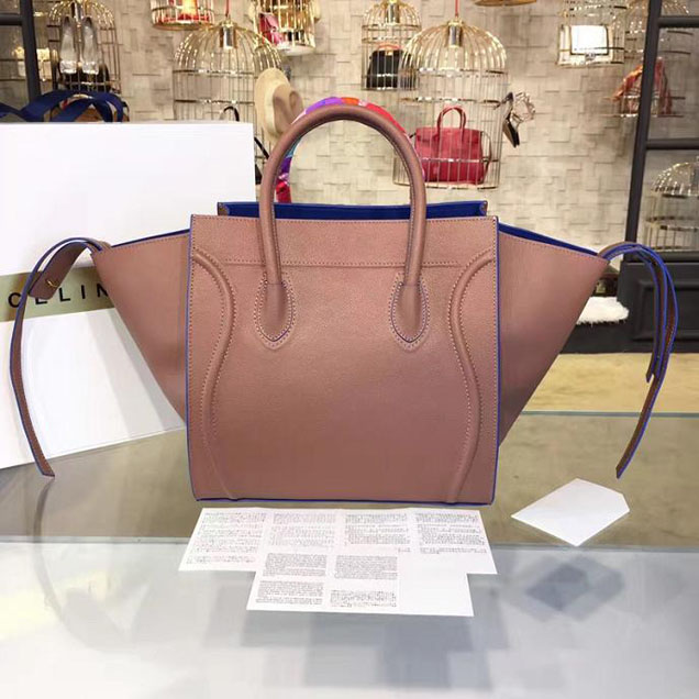 Celine Phantom Tote Bag Grained Calfskin Leather Fall Winter 2016 Collection Beige with Suede Electric Blue