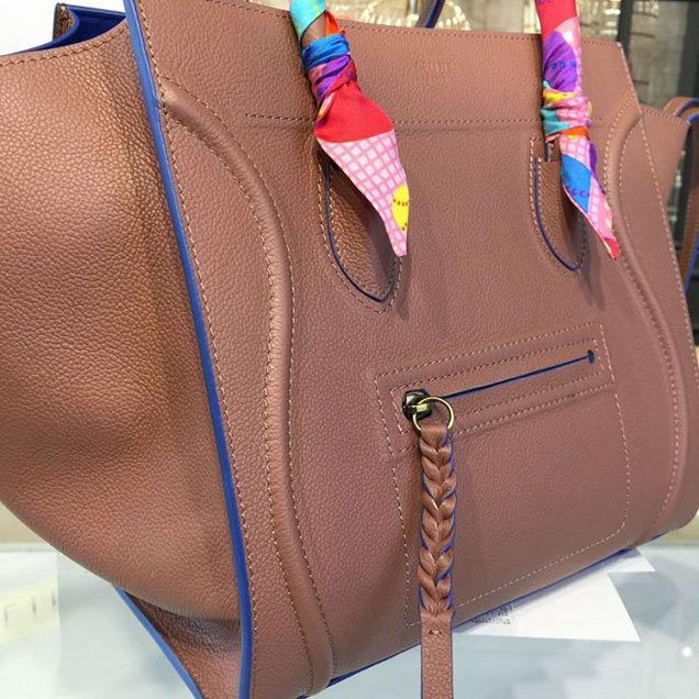 Celine Phantom Tote Bag Grained Calfskin Leather Fall Winter 2016 Collection Beige with Suede Electric Blue