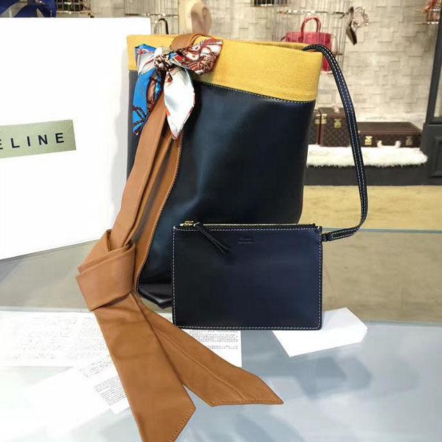 Celine Twisted Cabas Bucket Bag Calfskin Leather Fall Winter 2016 Collection Black Tan
