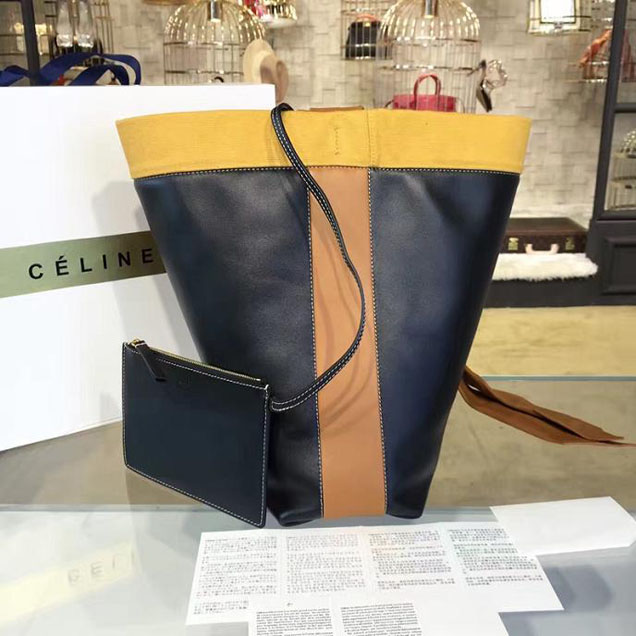 Celine Twisted Cabas Bucket Bag Calfskin Leather Fall Winter 2016 Collection Black Tan