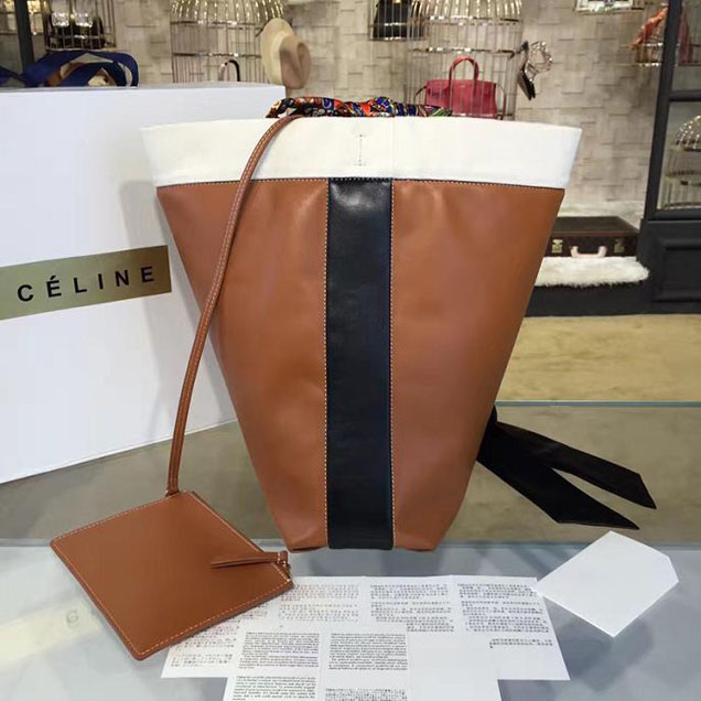 Celine Twisted Cabas Bucket Bag Calfskin Leather Fall Winter 2016 Collection Tan Black
