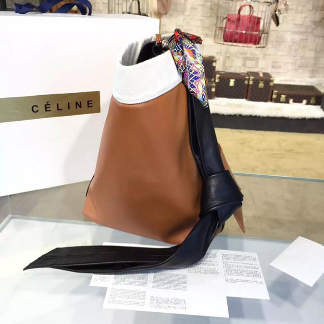 Celine Twisted Cabas Bucket Bag Calfskin Leather Fall Winter 2016 Collection Tan Black